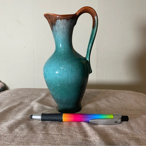Strehla Import Vintage Small Teal and Brown Glazed Pitcher Vase - Picture 7 of 7